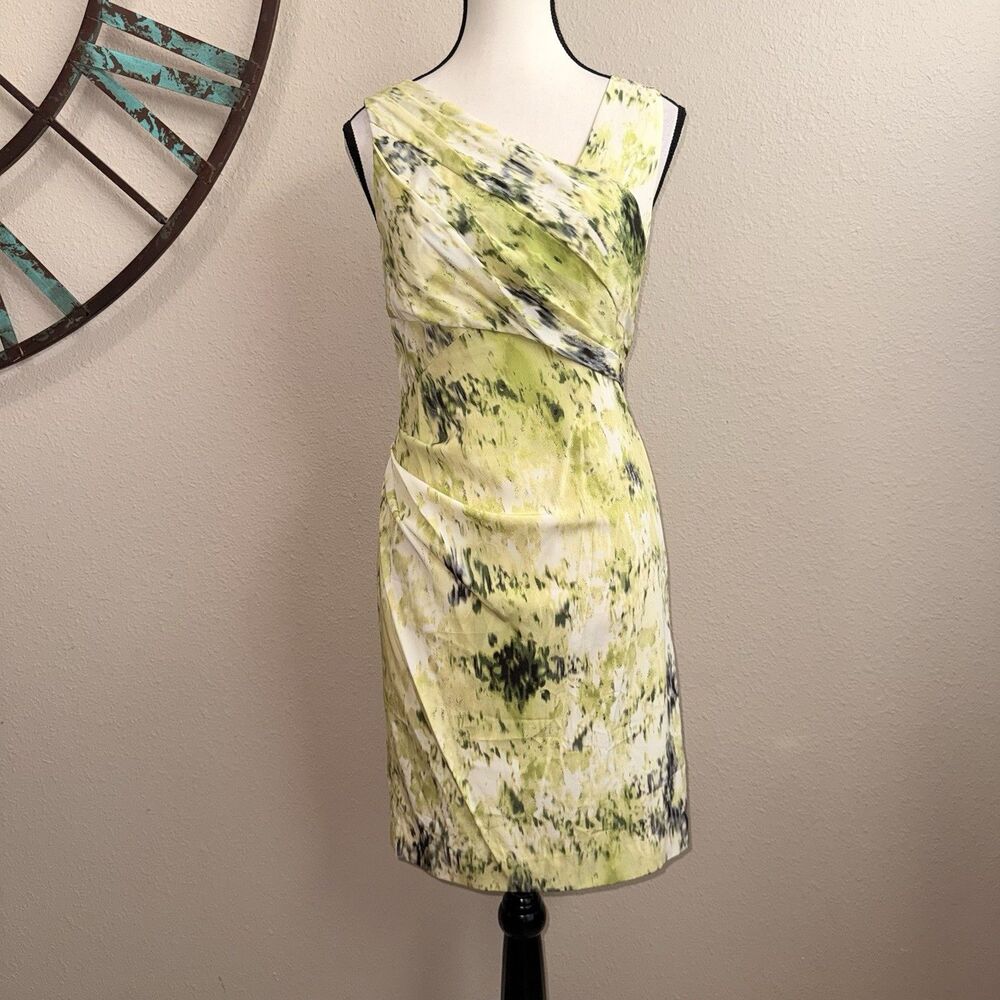 Ann Taylor Dress 0 Green Silk Blend Sleeveless Lined Sheath Business Office EUC